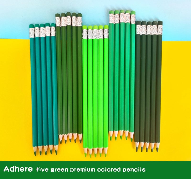 Adhere 25pcs Checking Pencils Erasable colored Pencils Pre-Sharpened #2 HB,for Checking Tests Grading,Map Coloring, editing Office Favors,including a Free sharpener. (Mixed Green) - Image 4